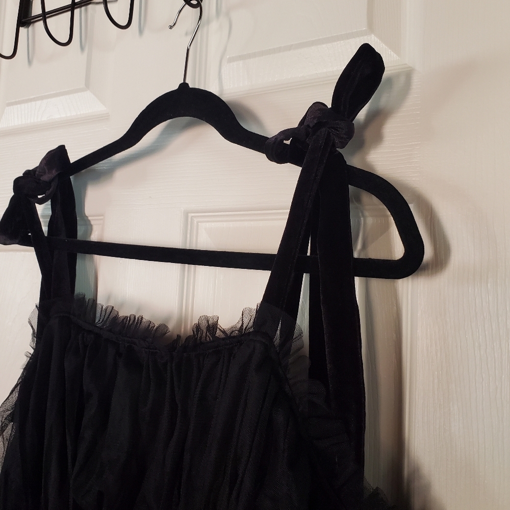 Anthropologie Velvet Tule Tank Black Fairy Witchy Rock Punk Babydoll Grunge 3X - Picture 6 of 13